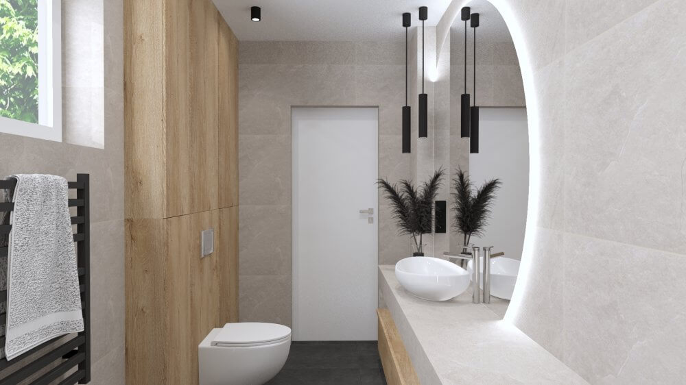 Wąska łazienka z wanną i dużym lustrem | Salon HOFF