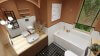 Łazienka w kolorze terakoty z drewnianym sufitem - wizualizacja łazienki Salon HOFF (10)