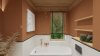 Łazienka w kolorze terakoty z drewnianym sufitem - wizualizacja łazienki Salon HOFF (4)