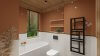 Łazienka w kolorze terakoty z drewnianym sufitem - wizualizacja łazienki Salon HOFF (5)