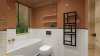 Łazienka w kolorze terakoty z drewnianym sufitem - wizualizacja łazienki Salon HOFF (6)