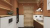 Łazienka w kolorze terakoty z drewnianym sufitem - wizualizacja łazienki Salon HOFF (8)