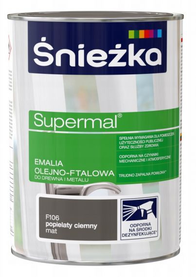 Emalia Olejno-Ftalowa Supermal Popielaty Ciemny MAT 0.8L  Śnieżka
